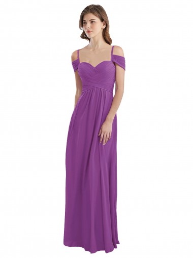 Cold Shoulder Long Chiffon Bridesmaid Dress with Ruching Details