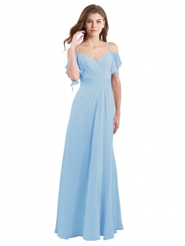 Cold Shoulde Chiffon Bridesmaid Dress with Wrap Bodice