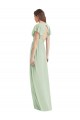 Flutter Sleeves Draped Wrap V-Neck Chiffon Bridesmaid Dress