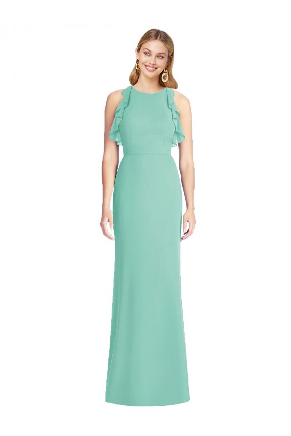 Jewel Neck Mermaid Open Back Chiffon Bridesmaid Dress