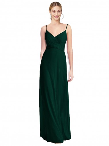 Wide V-Neck Long Spaghetti Strap Chiffon Bridesmaid Dress