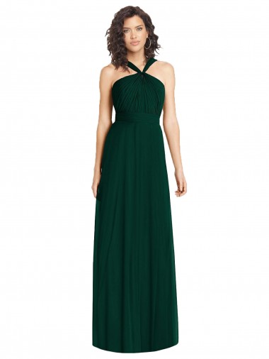 Draped Halter Neck Long Chiffon Bridesmaid Dress with Low Back