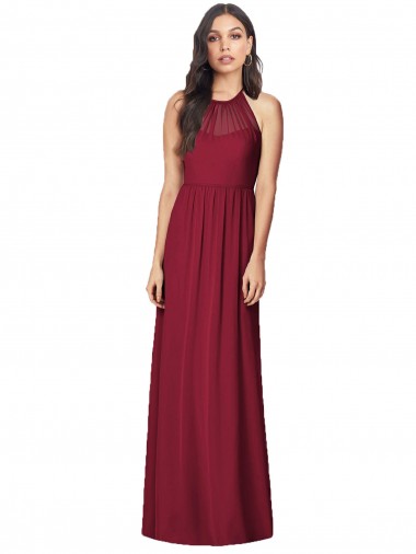 Halter Neck Full-Length Shirred Chiffon Bridesmaid Dress