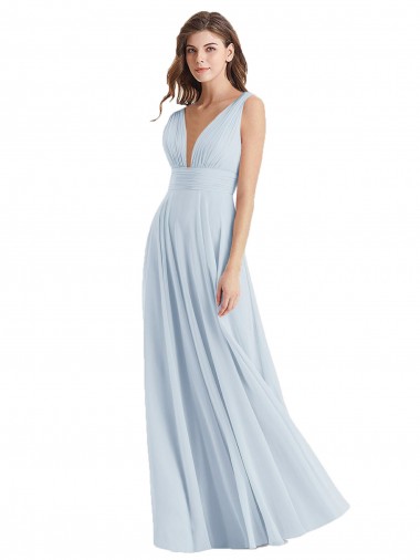 Plunge Deep V-Neckline Low Back Chiffon Bridesmaid Ress