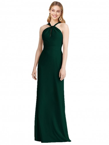 Sleek Full-Length Twist Halter Chiffon Bridesmaid Dress