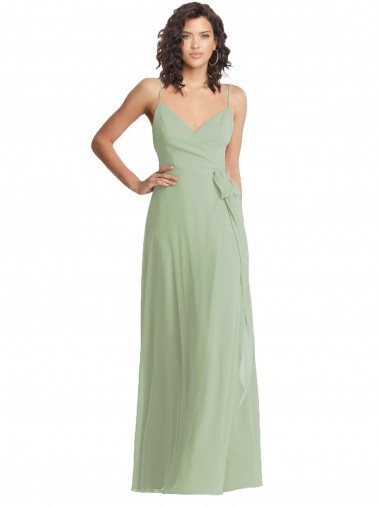 V-Neck Low Back Maxi Wrap Chiffon Bridesmaid Dress