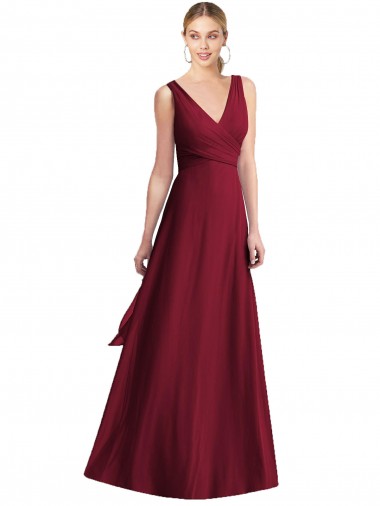 Sleeveless V-Neck Chiffon Wrap Bridesmaid Dress