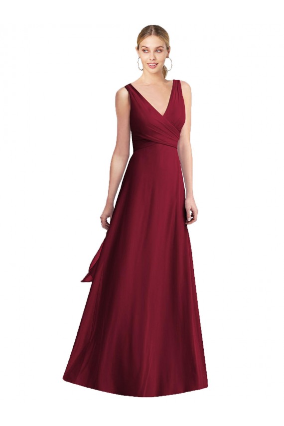 Sleeveless V-Neck Chiffon Wrap Bridesmaid Dress