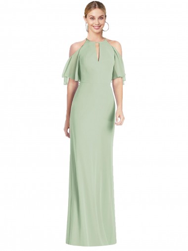 Ruffle Cold-Shoulder Mermaid Chiffon Maxi Bridesmaid Dress