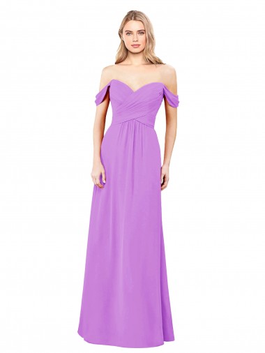 Off The Shoulder Draped Sleeves A-Line Chiffon Bridesmaid Dress