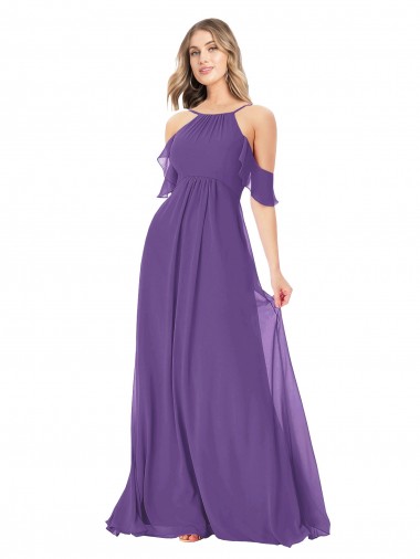 Cold Shoulder Flutter Sleeves Chiffon Bridesmaid Dress