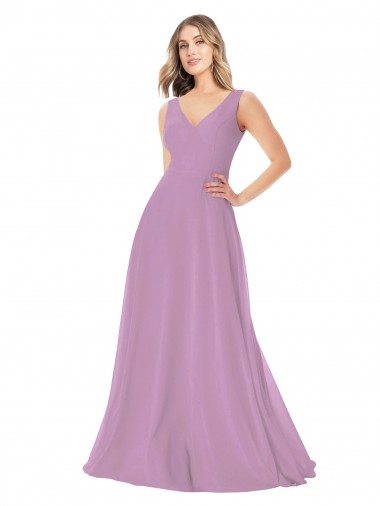 Simple Chiffon V-Neck Bridesmaid Dress with Draped V-Back