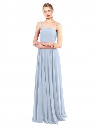 Luxe Chiffon Straight Neckline Long Chiffon Bridesmaid Dress with Skinny Straps