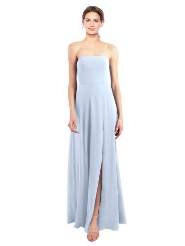 Fitted Strapless Full Length Chiffon Bridesmaid Dress with Front Slit