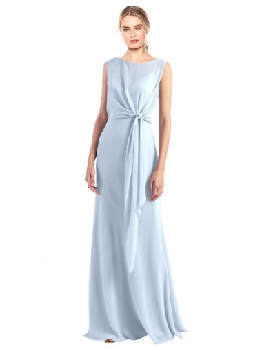 Illusion Boat Neck Long Full Length Chiffon Bridesmaid Dress with Keyhole Back