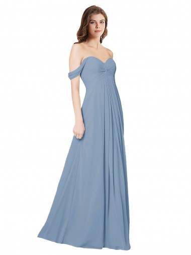 Empire Waist Off the Shoulder Chiffon Bridesmaid Dress with Sweetheart Bodice
