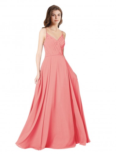 Crossover Bodice Long Chiffon Bridesmaid Dress with Double Back Straps