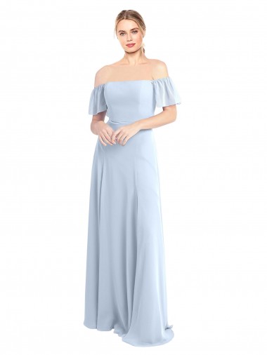 Off the Shoulder Flutter Sleeves Long Chiffon Bridesmaid Dress