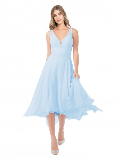 Chiffon Midi Length Keyhole Back Bridesmaid Dress