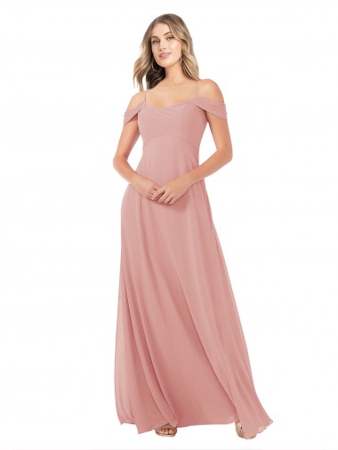 Draped Shoulder Sash Back Chiffon Bridesmaid Dress