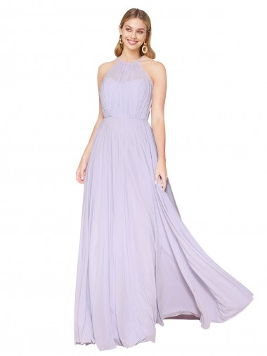 High Neck Halter Shirred Chiffon Bridesmaid Dress