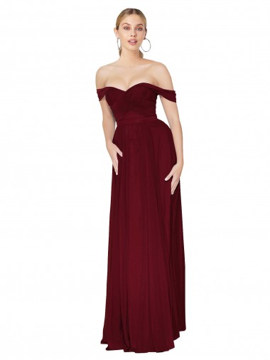 Shirred Sweetheat Neckline Off the Shoulder Long Chiffon Bridesmaid Dress