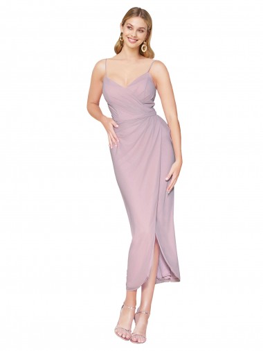 Short Knee Length Chiffon Wrap Bridesmaid Dress with Straps