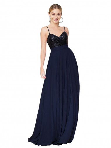 Sweetheart High Neck Sequin Top Long Chiffon Bridesmaid Dress