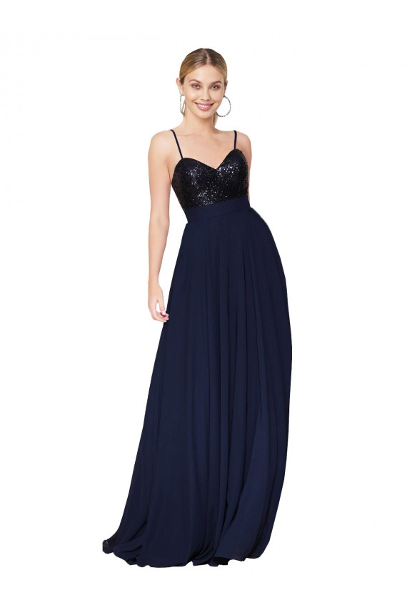 Sweetheart High Neck Sequin Top Long Chiffon Bridesmaid Dress