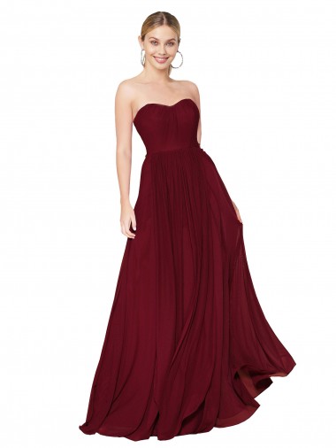 Draped Strapless Long A-Line Chiffon Bridesmaid Dress