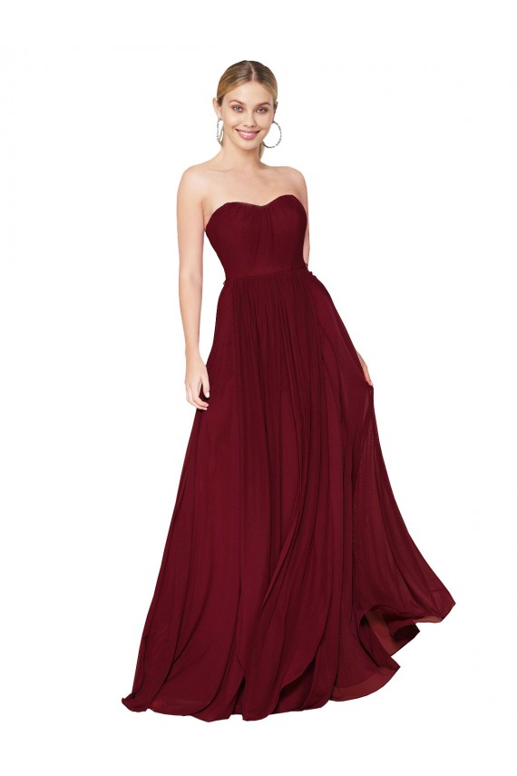 Draped Strapless Long A-Line Chiffon Bridesmaid Dress