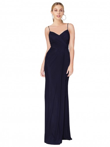 Draped Spaghetti Straps Long Chiffon Mermaid Bridesmaid Dress