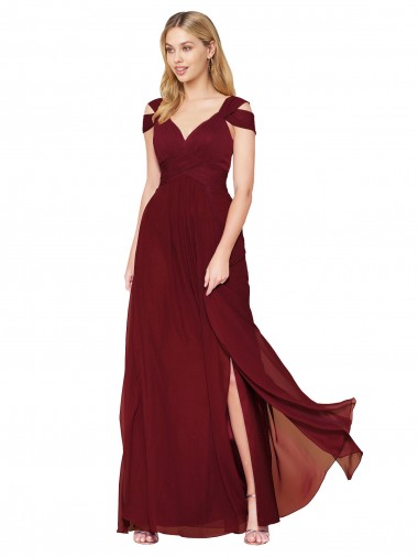 Off the Shoulder Long Chiffon Bridesmaid Dress with Side Slit