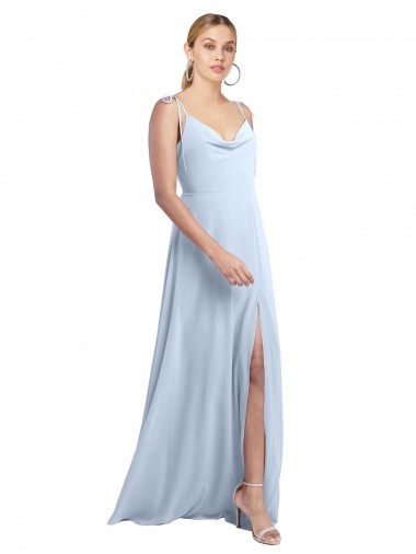 Draped Cowl Neck Tied Straps Long Chiffon Bridesmaid Dress with Slit