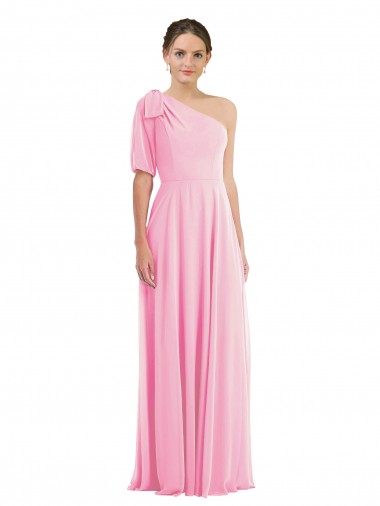 Bow One Shoulder Flounce Sleeve Maxi Bridesmaid Dress