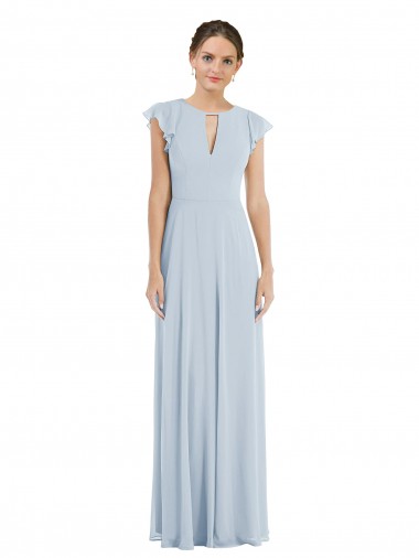 Flutter Sleeve V Keyhole Chiffon Maxi Bridesmaid Dress