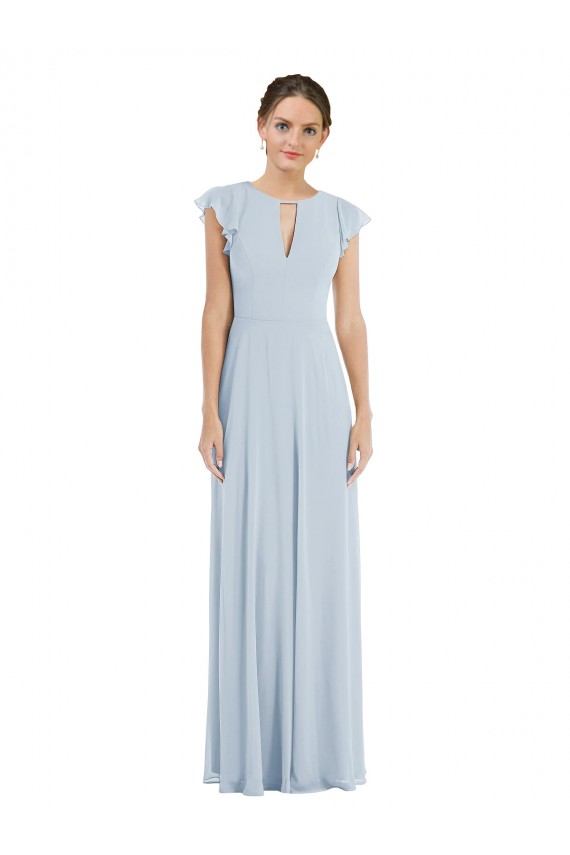 Flutter Sleeve V Keyhole Chiffon Maxi Bridesmaid Dress