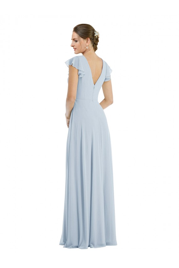 Flutter Sleeve V Keyhole Chiffon Maxi Bridesmaid Dress