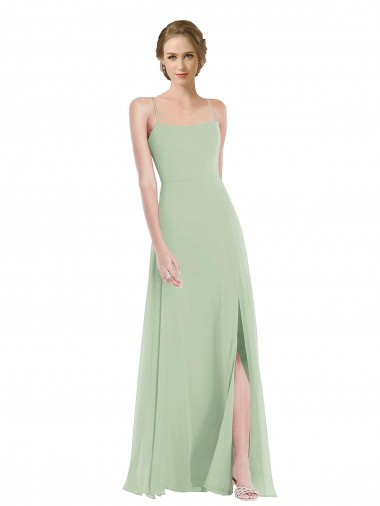 Scoop Neck Tie Strap Maxi Bridesmaid Dress with Front Slit