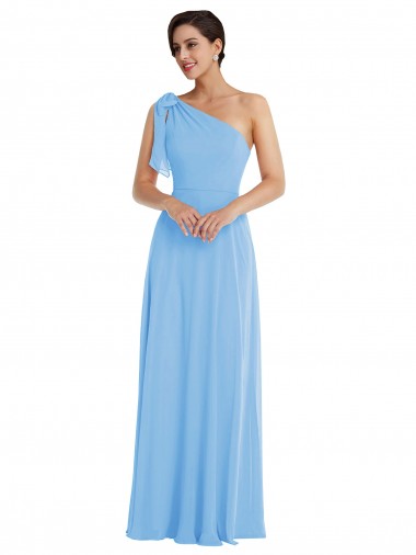 Draped One Shoulder Maxi Bridesmaid Dress with Scarf Bow