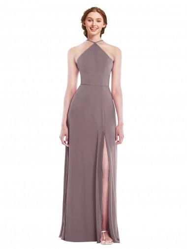 Diamond Halter Maxi Bridesmaid Dress with Front Slit