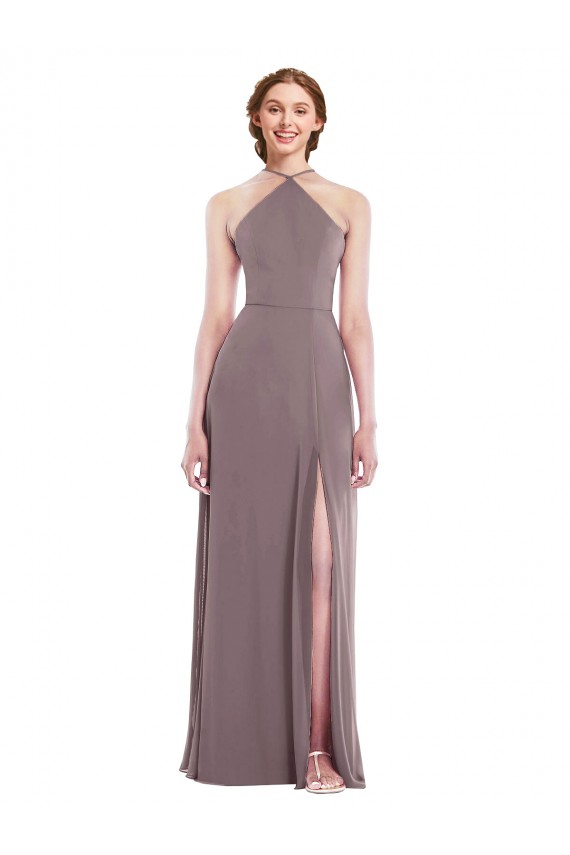 Diamond Halter Maxi Bridesmaid Dress with Front Slit
