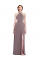 Diamond Halter Maxi Bridesmaid Dress with Front Slit