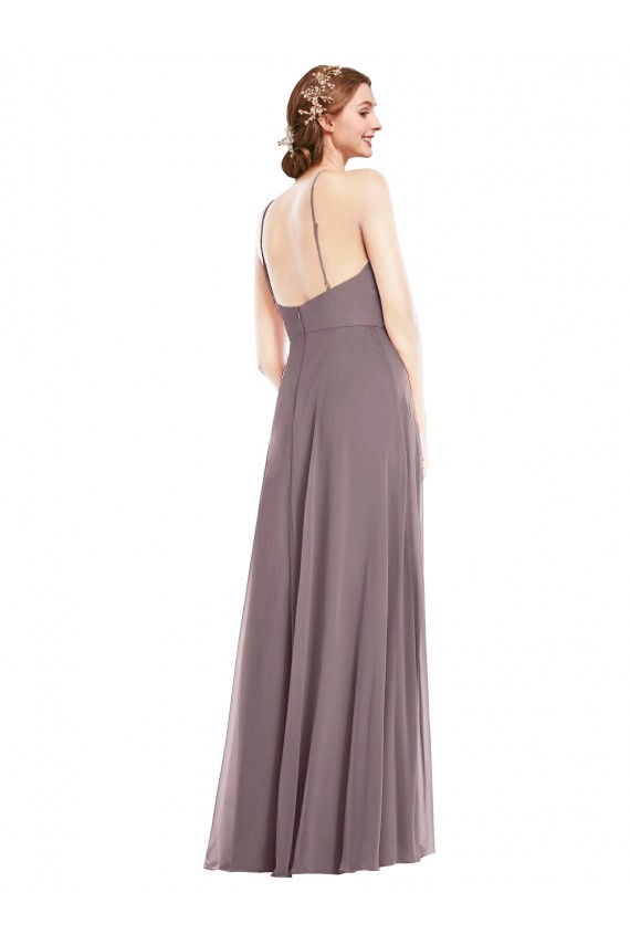 Diamond Halter Maxi Bridesmaid Dress with Front Slit