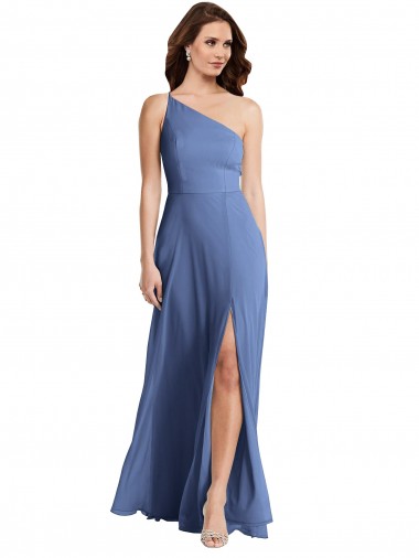 One Shoulder Full Length Maxi Bridesmaid Dress with Flirty Slit