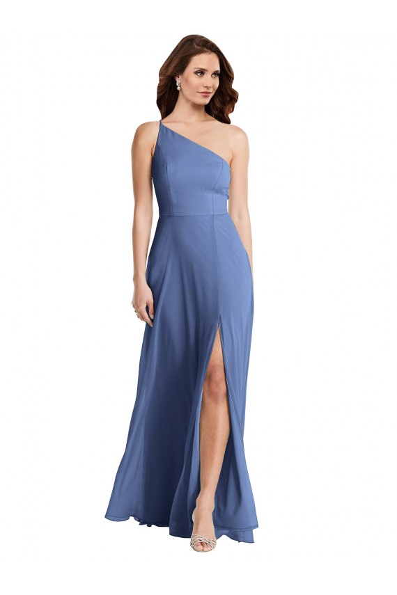 One Shoulder Full Length Maxi Bridesmaid Dress with Flirty Slit