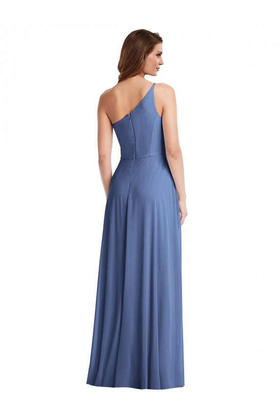 One Shoulder Full Length Maxi Bridesmaid Dress with Flirty Slit