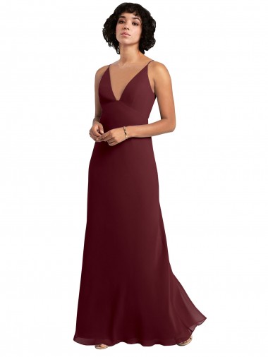 Notched Neckline Empire Waist Chiffon Slip Bridesmaid Dress