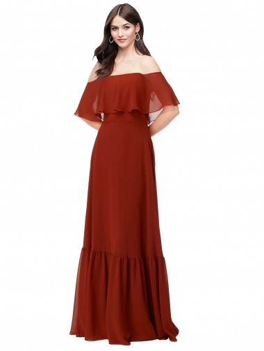Off the Shoulder Ruffle Chiffon Bridesmaid Dress