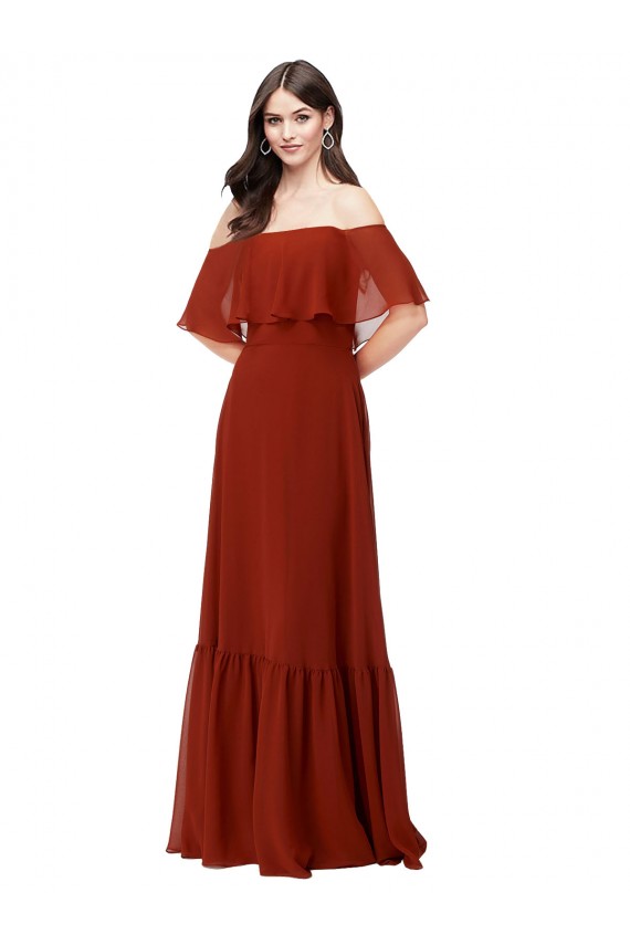Off the Shoulder Ruffle Chiffon Bridesmaid Dress